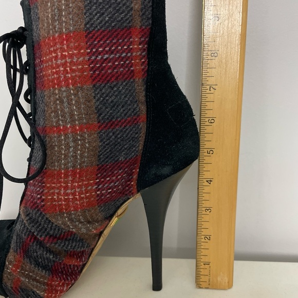 L.A.M.B. By Gwen Stefani No Doubt Wool Plaid Suede Lace Up Booties Size 7 - Picture 14 of 14
